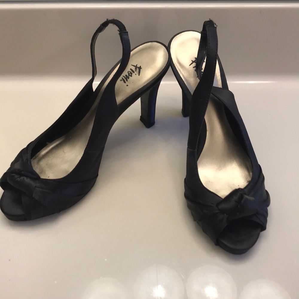Black satin formal high heels